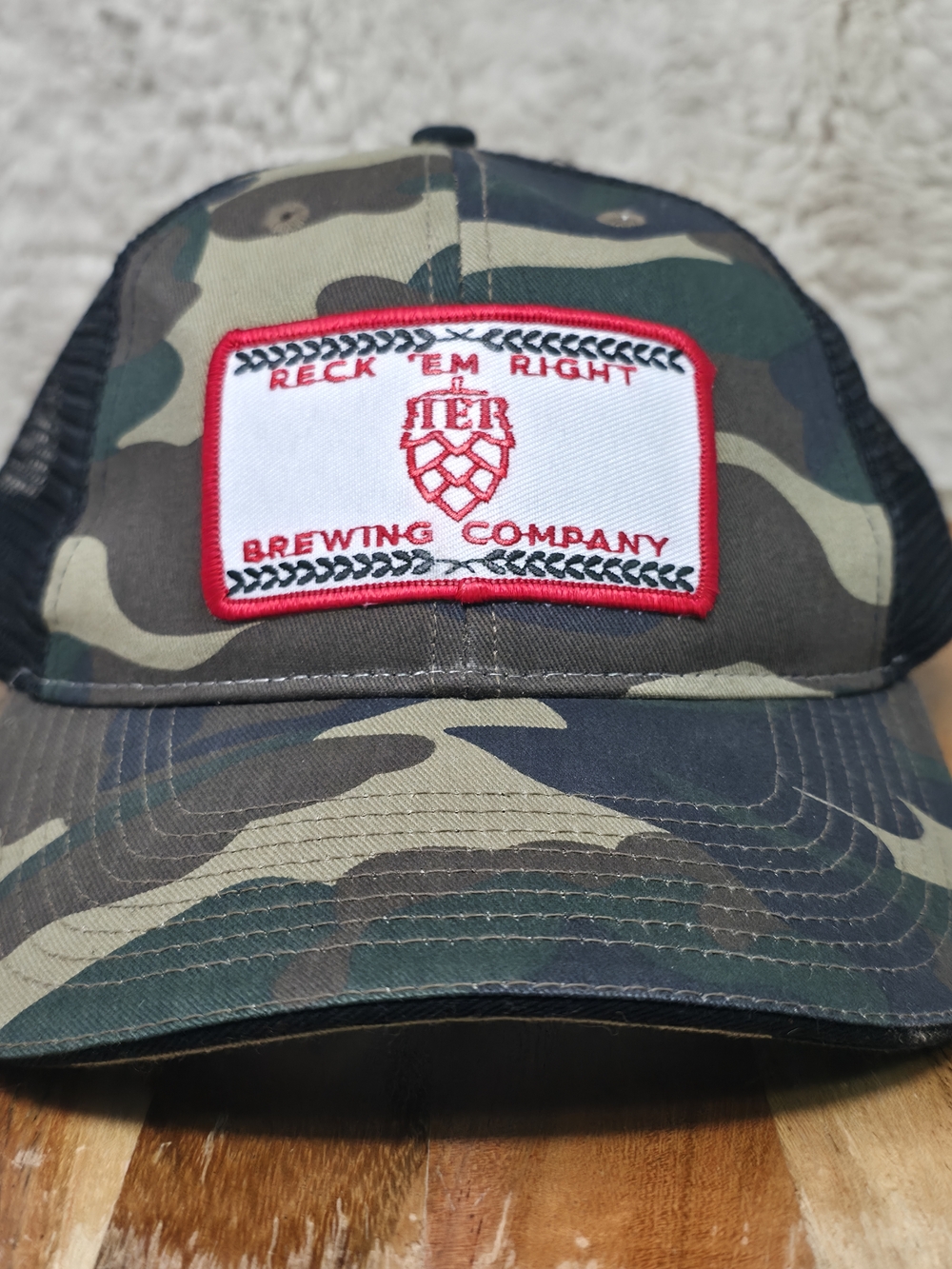 Reck 'Em Right Brewing Company Camo Trucker Hat - Green/Brown